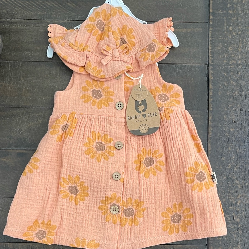 Rabbit + Bear Organic Peach Sunflower Dress 3-6 Months